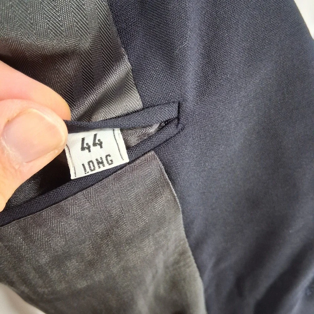 Charing Cross Blue Blazer Mens 44L Navy Pure Wool Gold Crest Buttons Single Vent